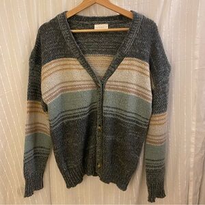 Mia & Tess Cardigan Sweater Women’s M Soft Cozy Grandmacore Winter Stripes Layer